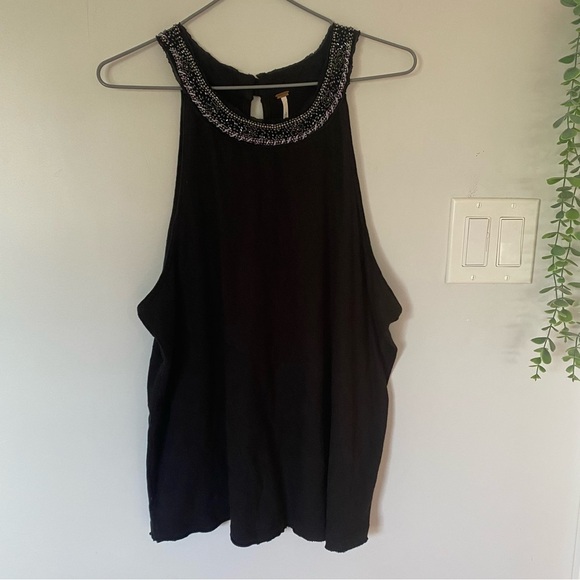 Free People Black Embellished Sleeveless Tank Size Large - Picture 1 of 9